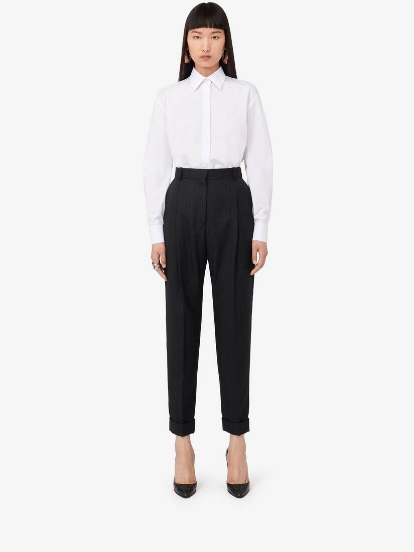 Women's Slim Peg Trousers in Dark Grey Melange - 2