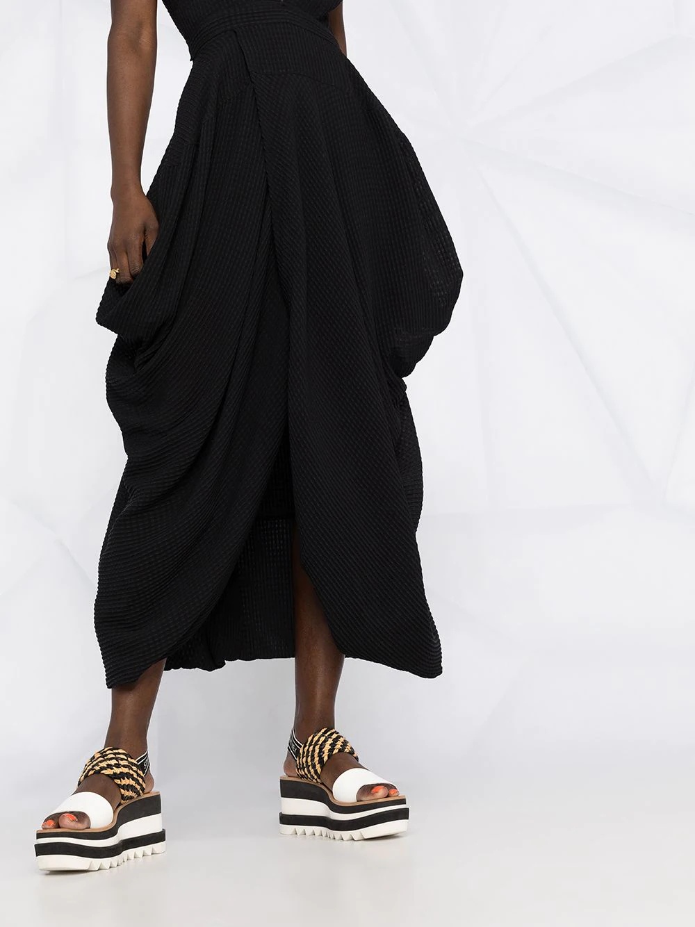 plunge-neck draped midi-dress - 5