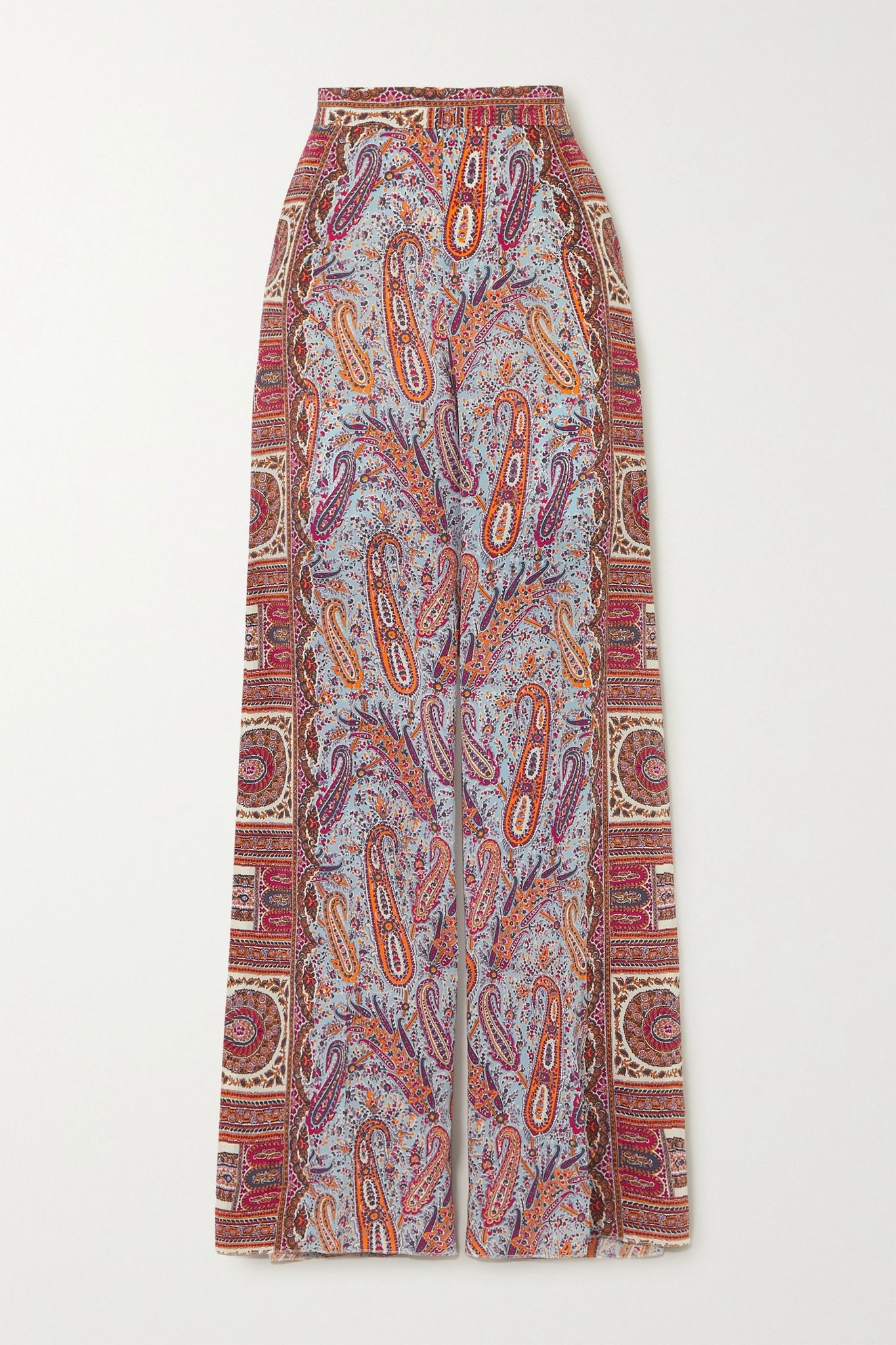 Paisley-print silk crepe de chine wide-leg pants - 1