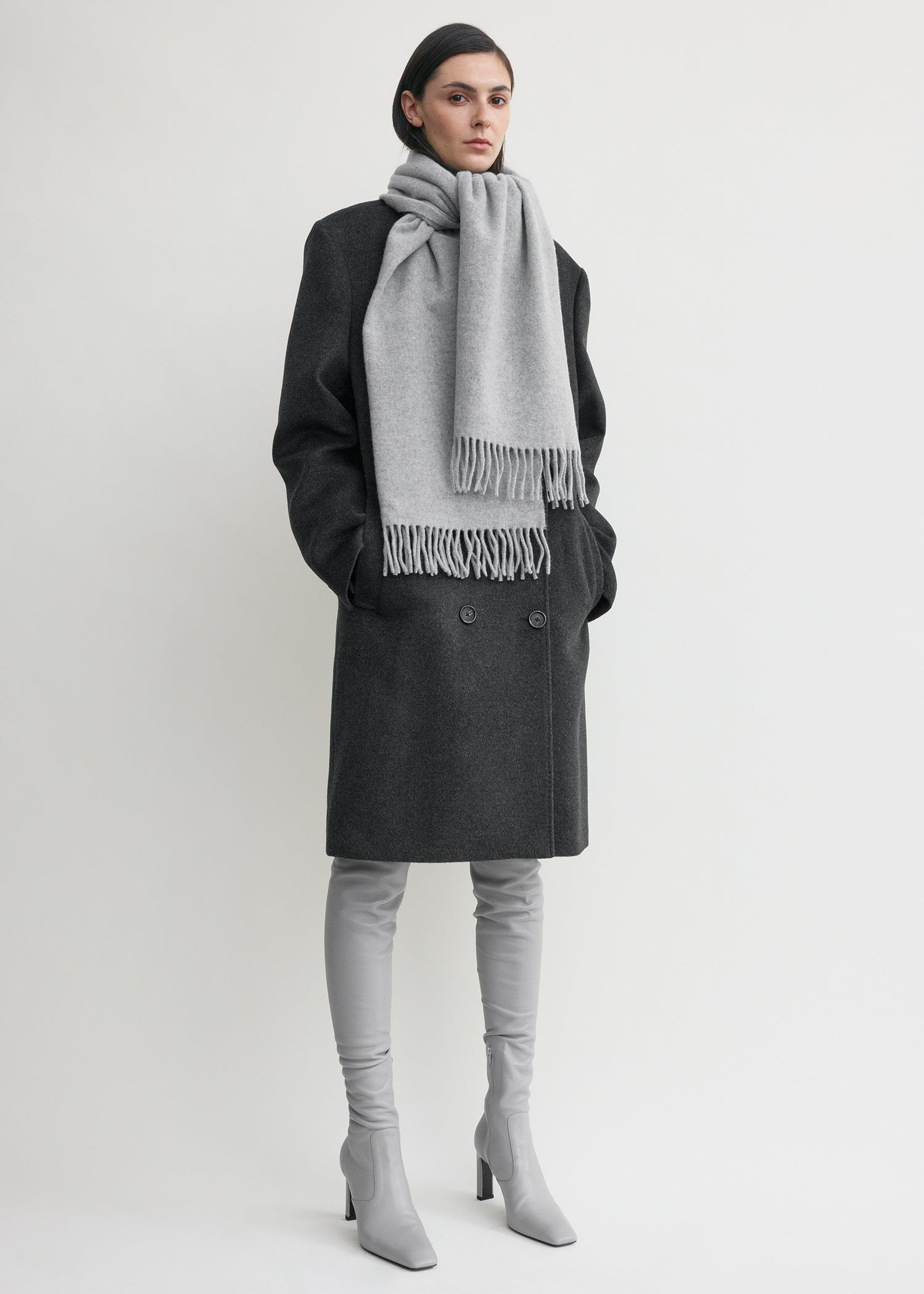 Classic wool scarf light grey mélange - 3