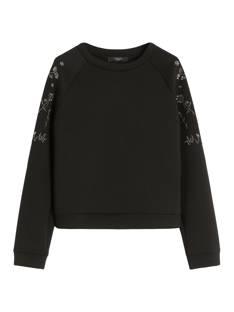 Women's Embroidered Scuba Jersey Sweatshirt - Black 1