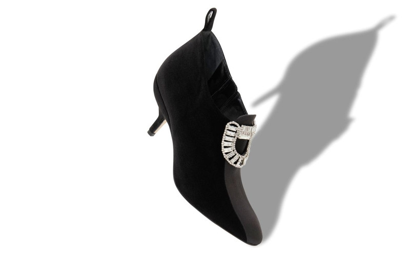 Manolo Blahnik Black Velvet Embellished Ankle Boots outlook