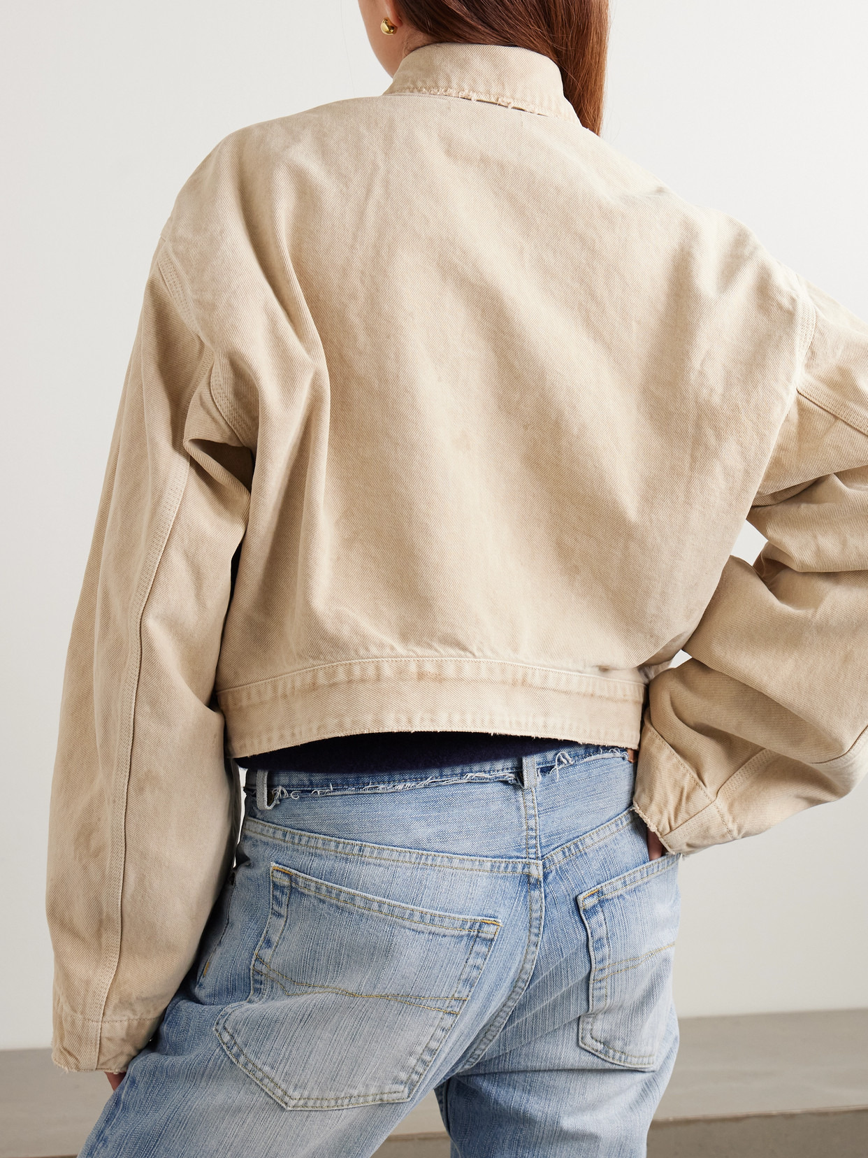 Cropped Distressed Appliquéd Denim Jacket - 3