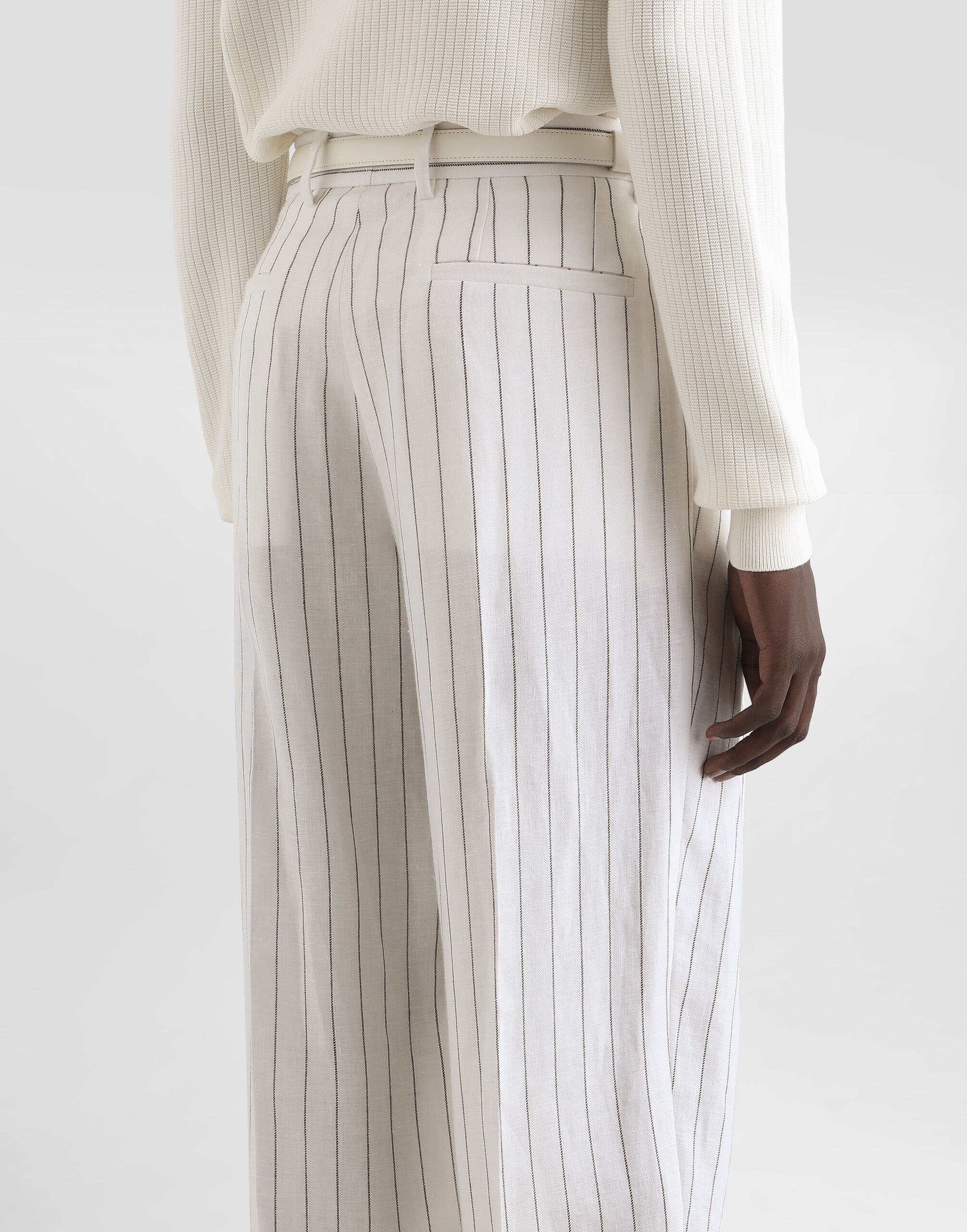 Pinstripe linen-blend pants with double darts - 5