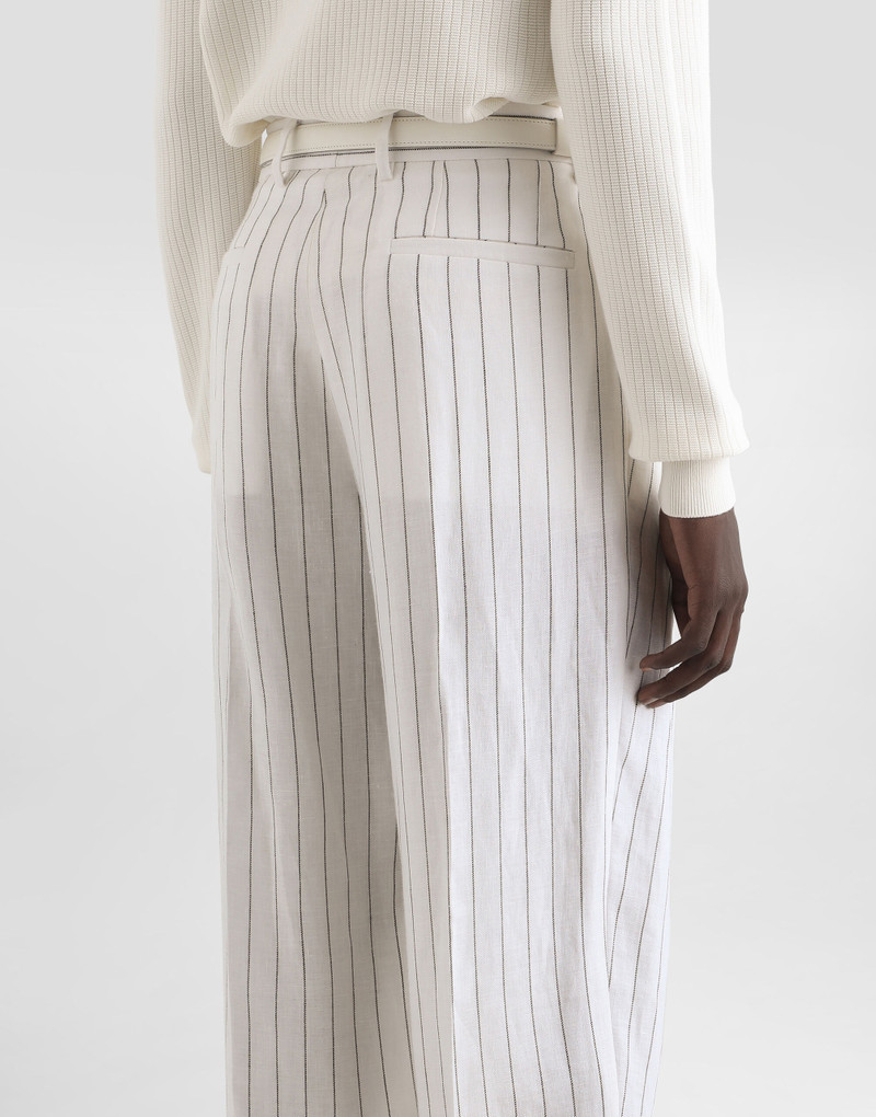 Pinstripe linen-blend pants with double darts 5