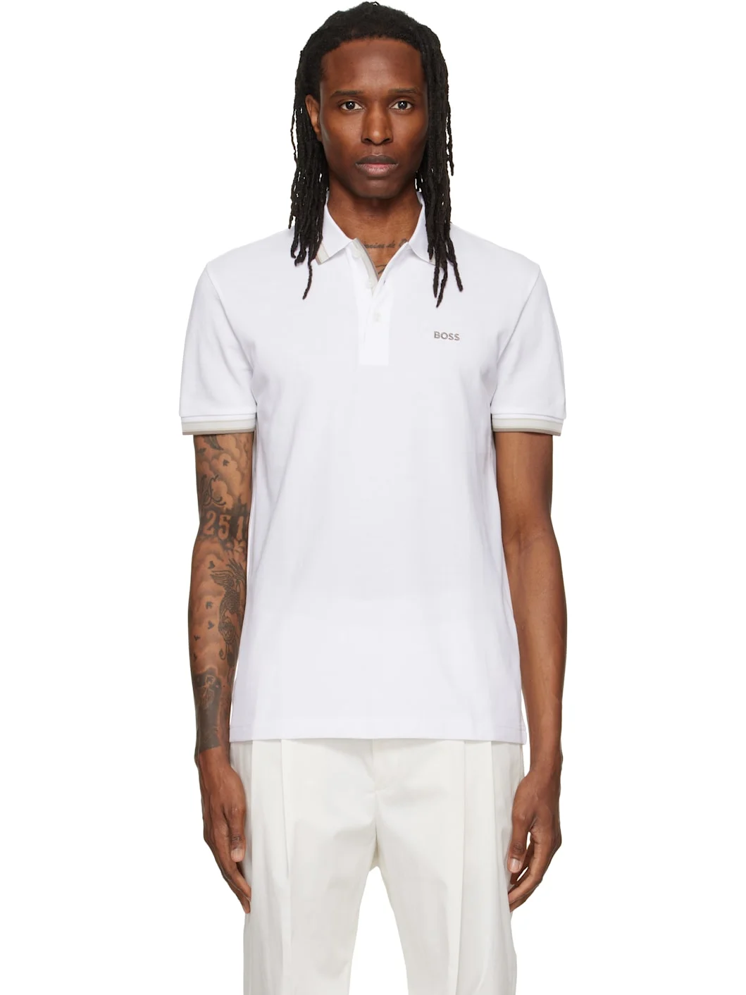 White Contrast-Tipped Cotton Piqué Polo - 1