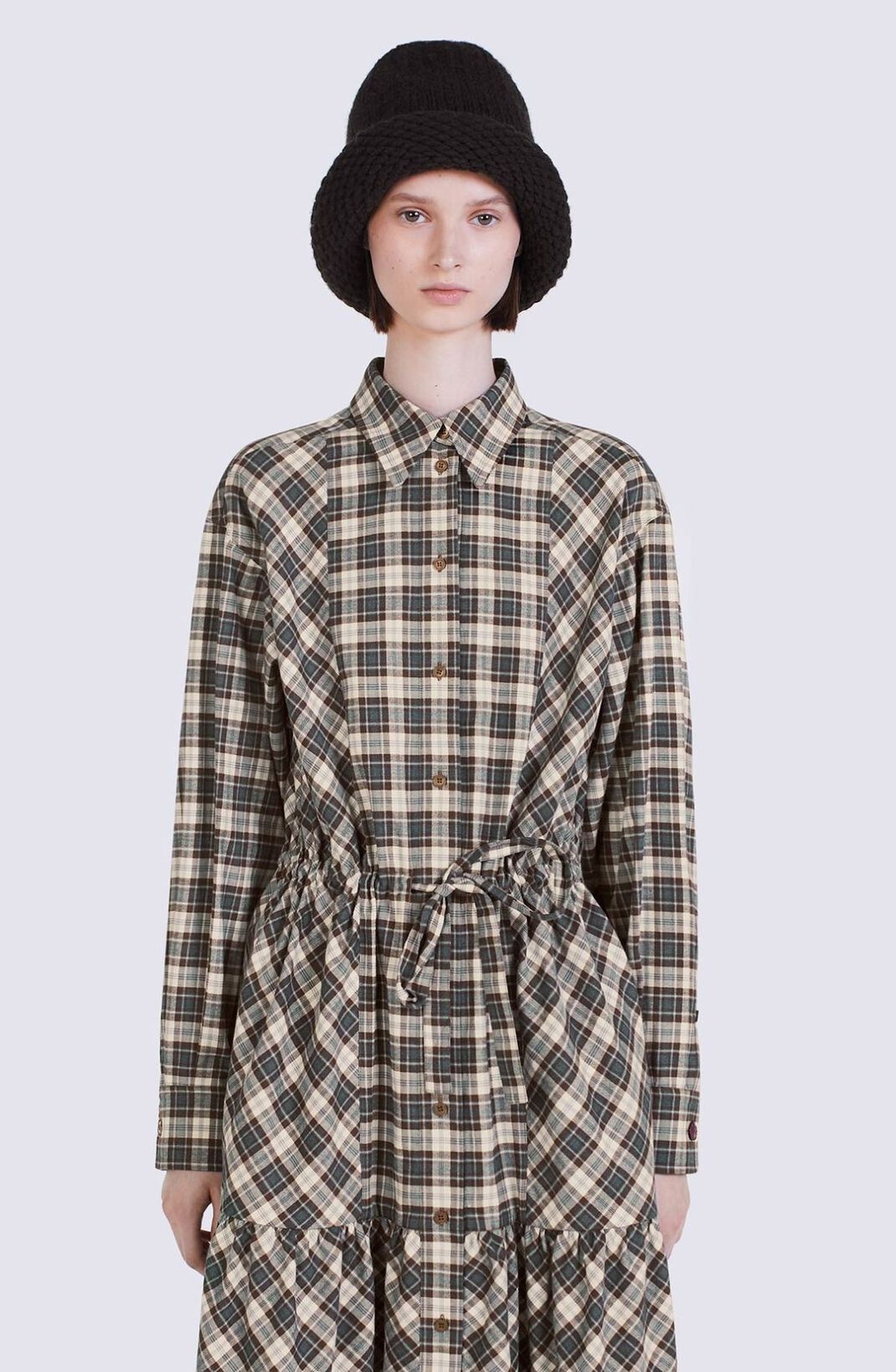 Checked midi-length shirt dress - 4
