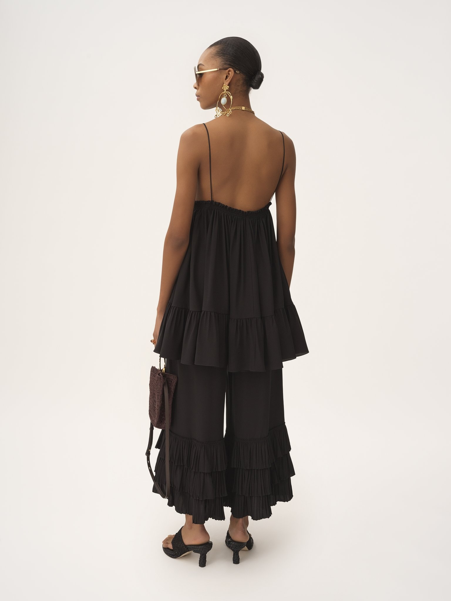 THIN-STRAP GATHERED MINI DRESS IN CRÊPE DE CHINE - 6