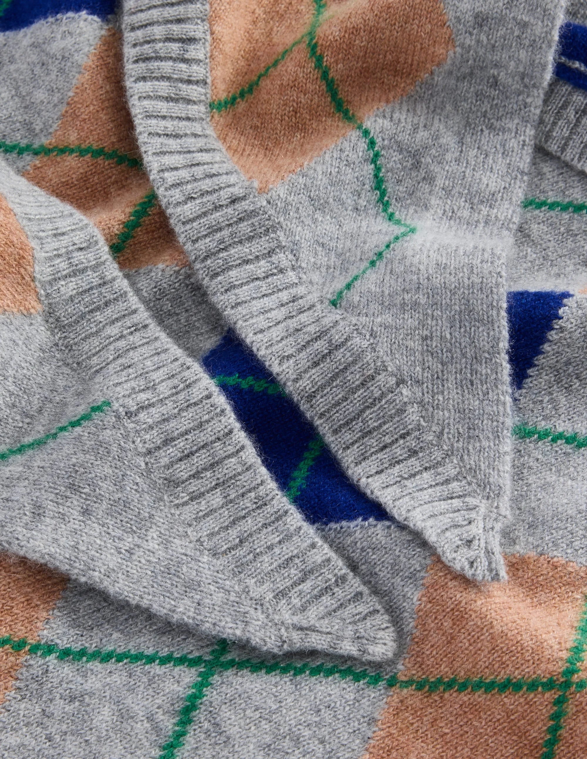 Cashmere Neckerchief-Grey Argyle - 1