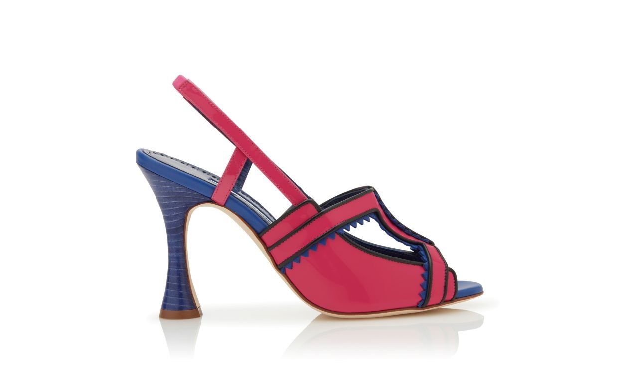 Pink and Blue Patent Leather Slingback Pumps - 1