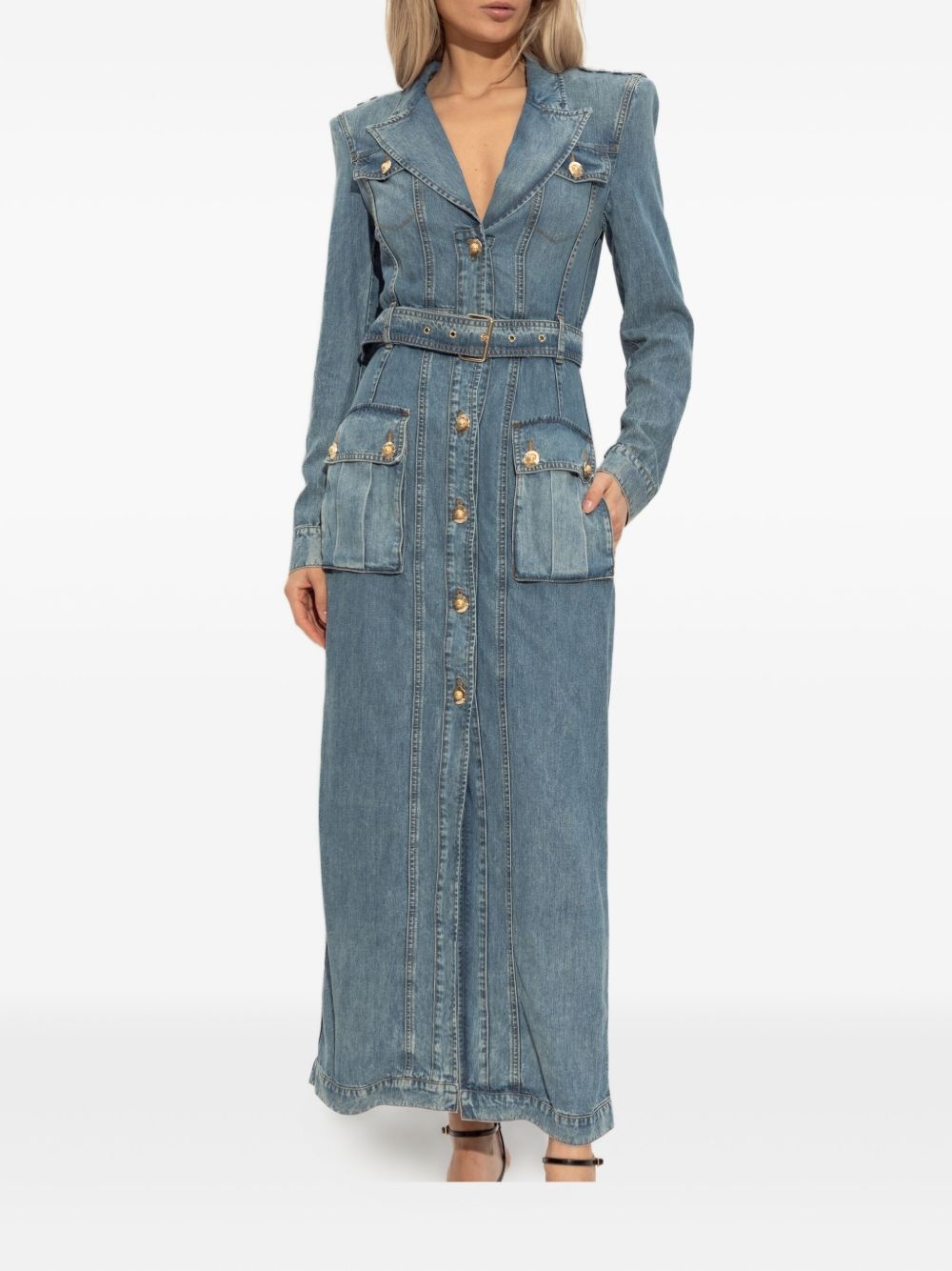 belted denim maxi dress - 3