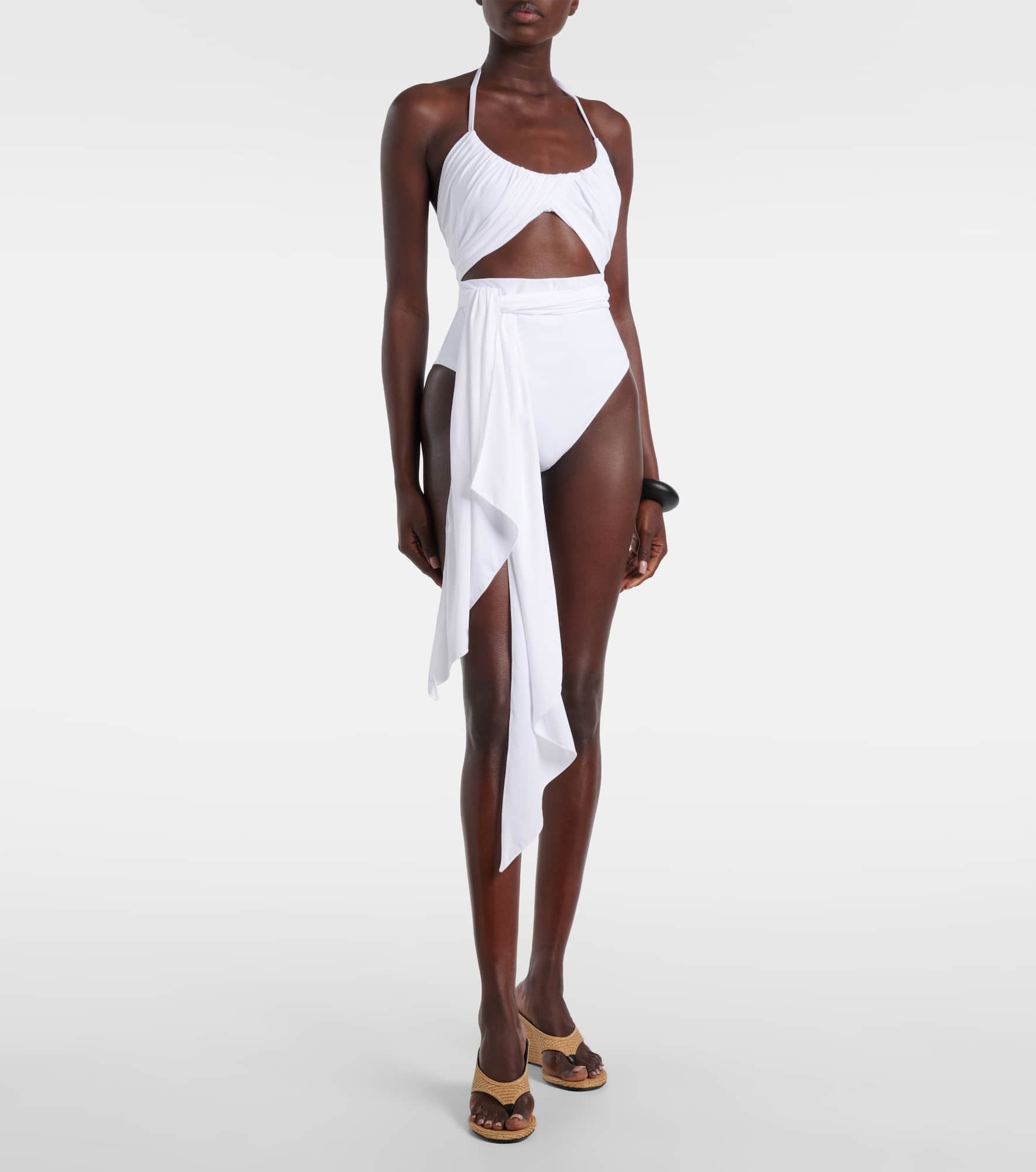 Draped halterneck swimsuit - 2