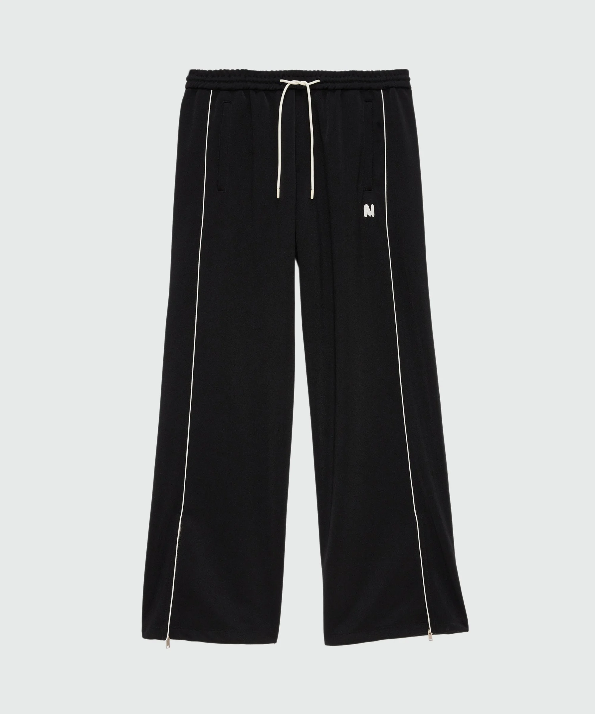 Black double pique trousers with contrast inserts and MWAVE embroidery on the leg - 1