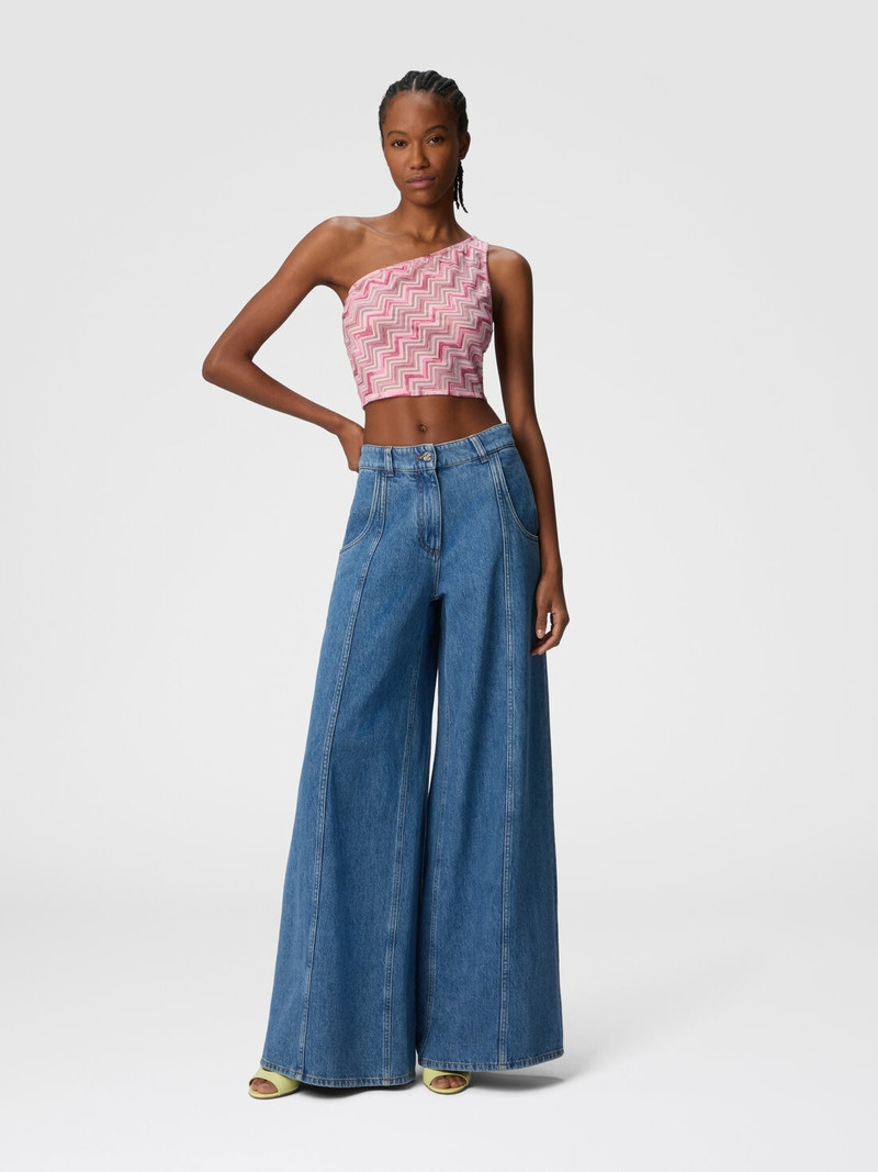 Missoni One-shoulder viscose-blend tulle top with slub zigzag outlook