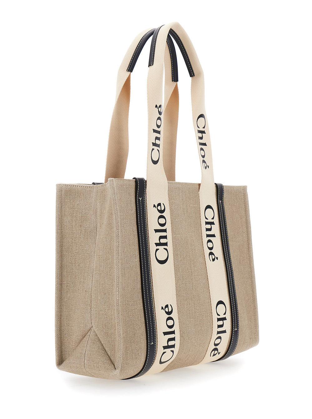 Chloé Women 'Medium Woody' Beige Handbag With Logo Lettering On The Front In Linen Woman - 3