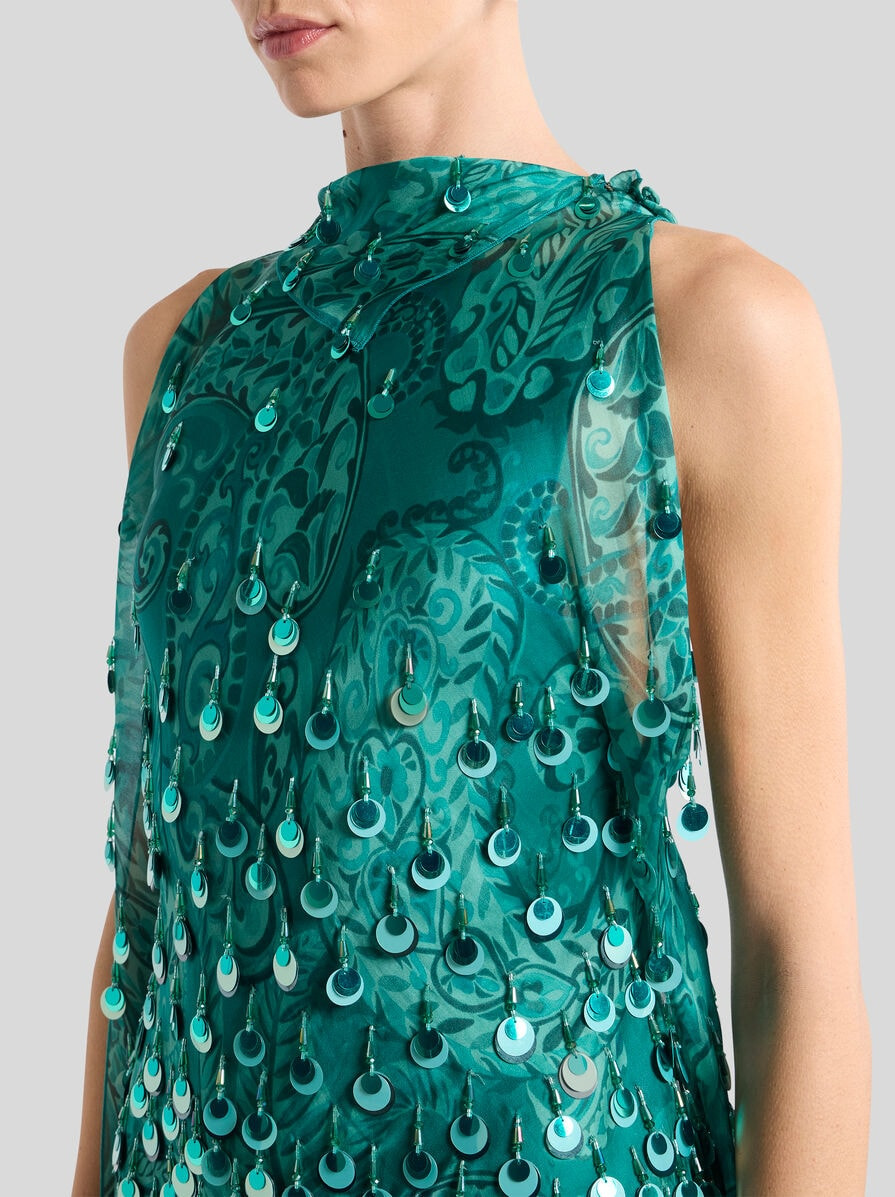SILK MINI DRESS WITH SEQUIN EMBROIDERY - 2