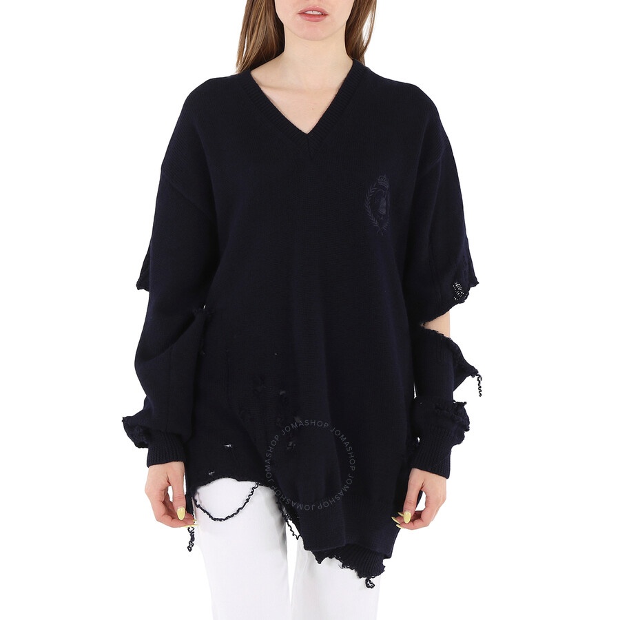 Balenciaga Navy Cut-Out Crewneck Knitted Jumper - 3