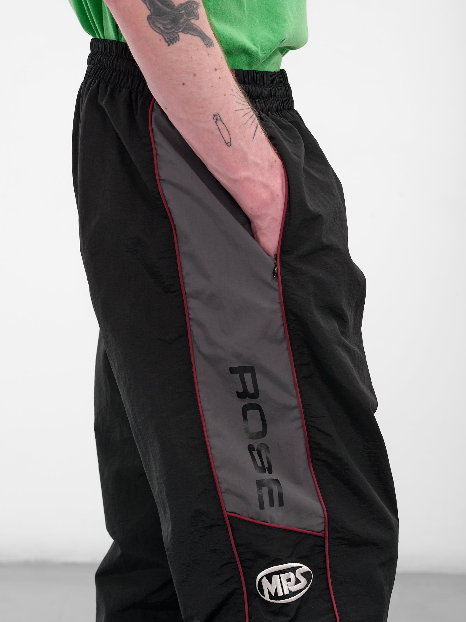Black Nylon Stripe Joggers - 5