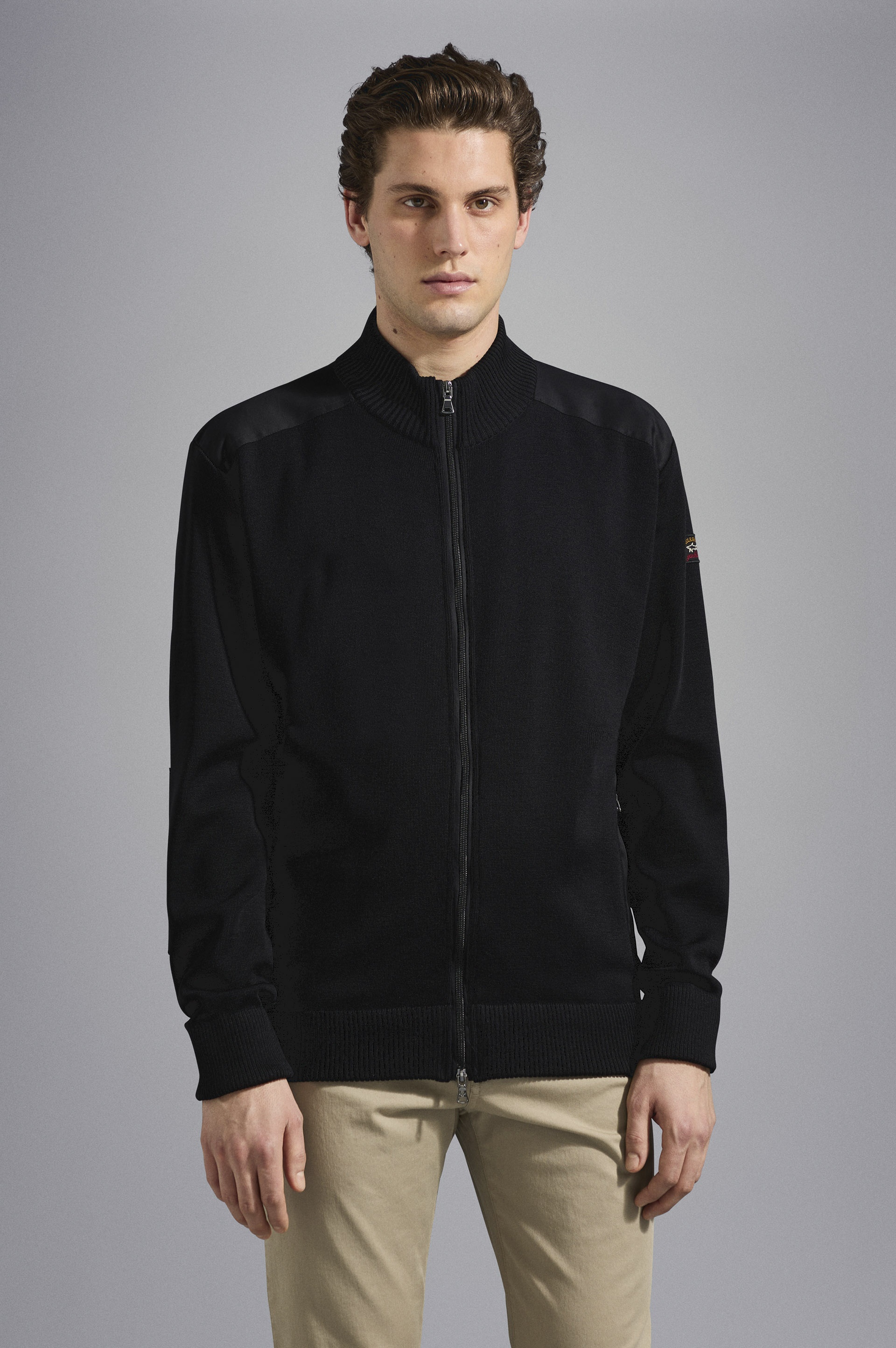WOOL FULL ZIP SWEATER WITH ICONIC BADGE - 6