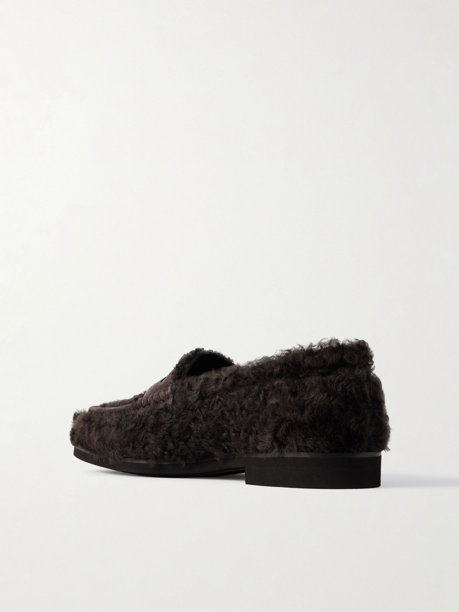 Bead-embellished suede-trimmed shearling loafers Brown - 3