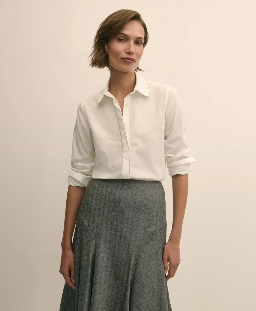 Supima® Cotton Beaded-Trim Poplin Shirt - 1