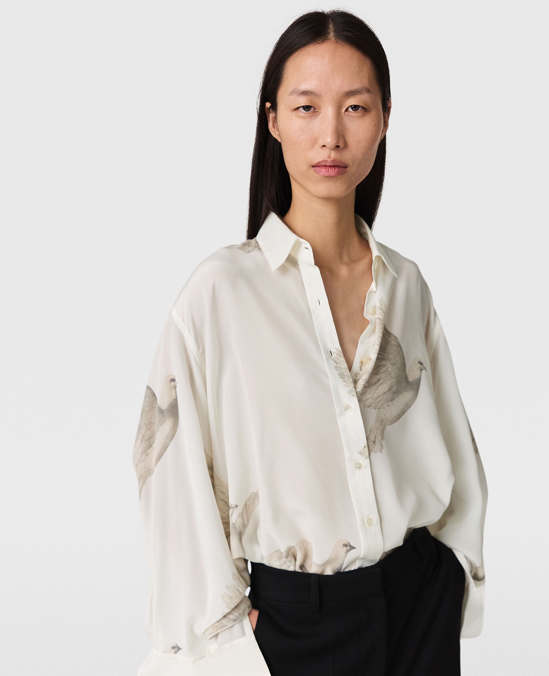 Oversized Sheer Dove Print Shirt - 2