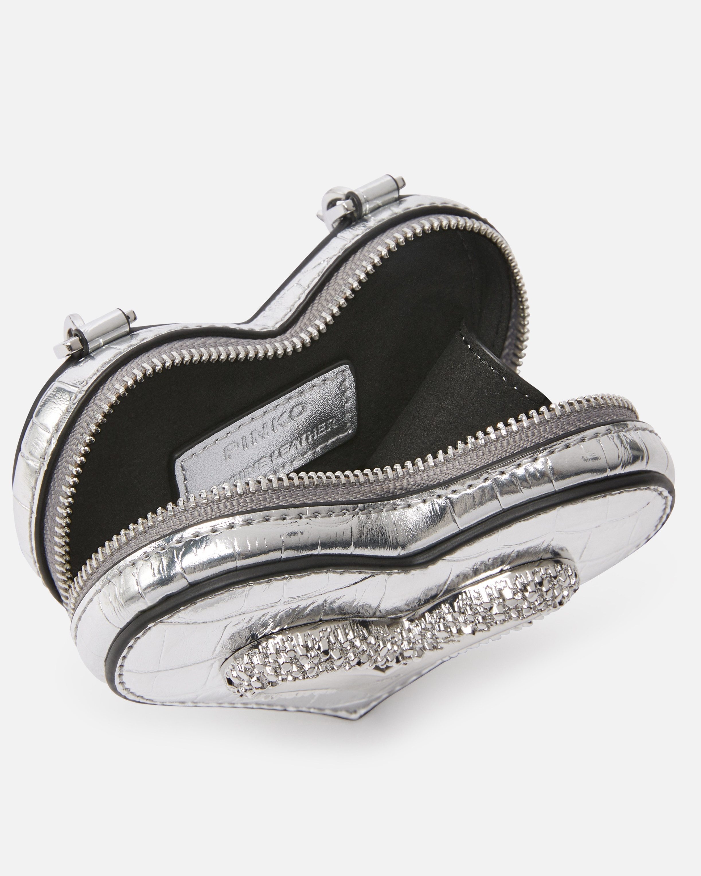 SILVER MIRROR-FINISH LEATHER HEART-SHAPED COIN PURSE - 4