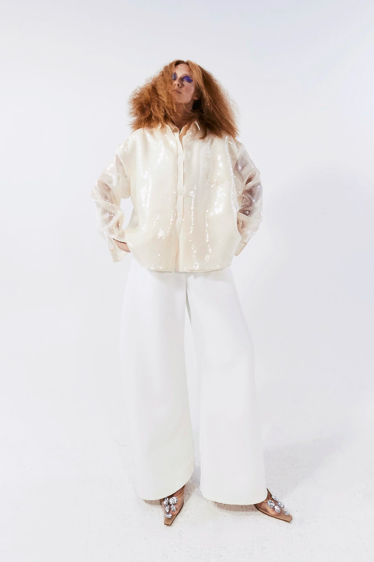 SEQUINED DOUBLE TROMPE-L’OEIL SHIRT IVORY - 9