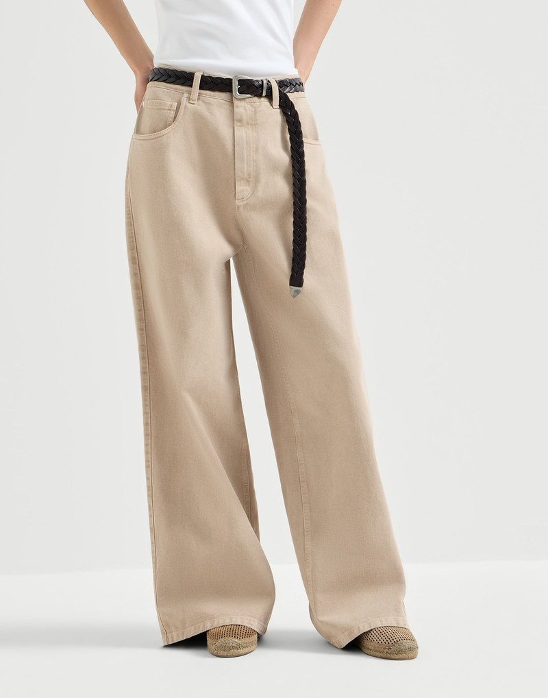 Dyed denim relaxed trousers with monili 2