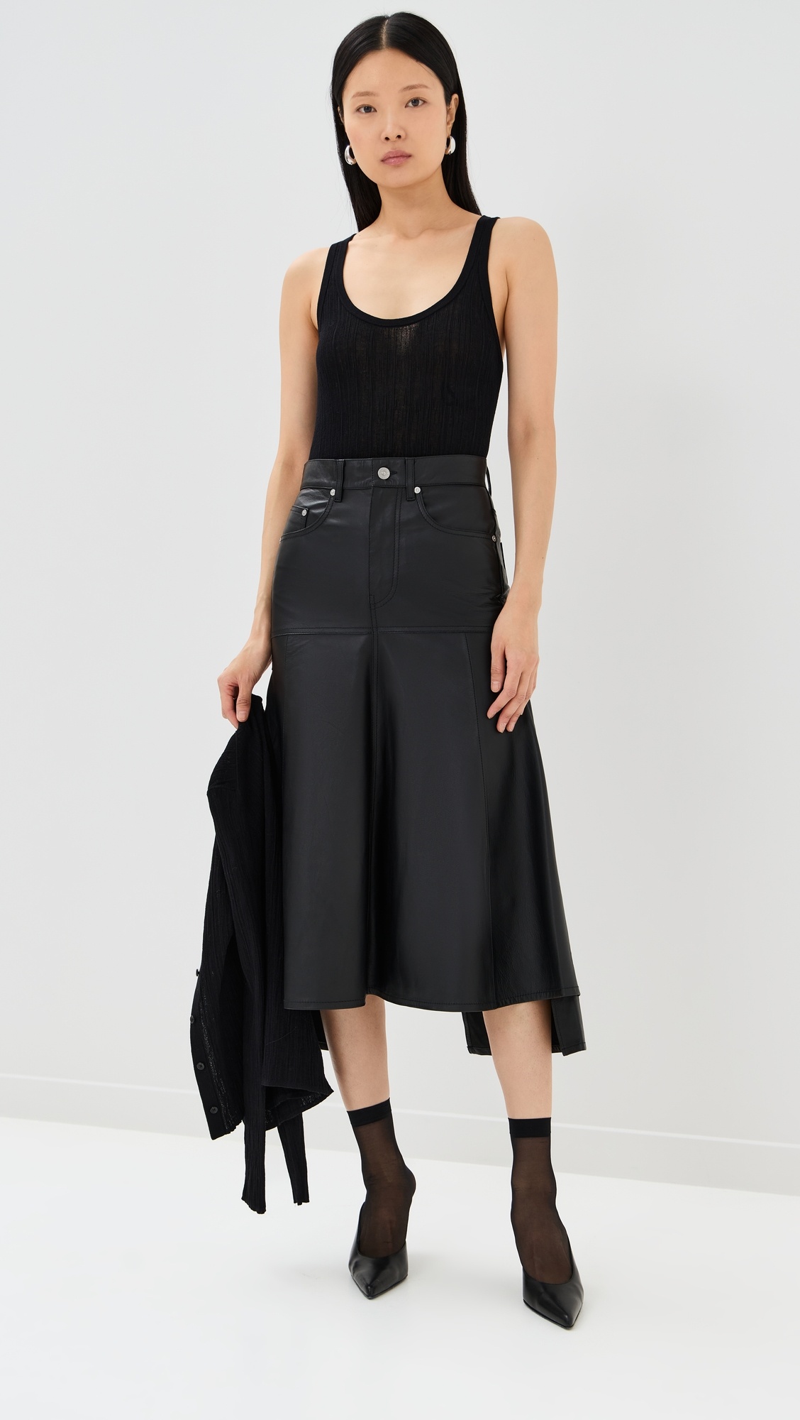 Panelled Leather Flare Skirt - 1