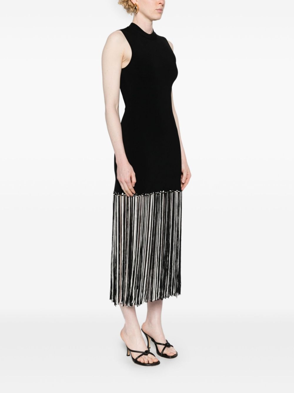 sleeveless fringed midi dress - 3