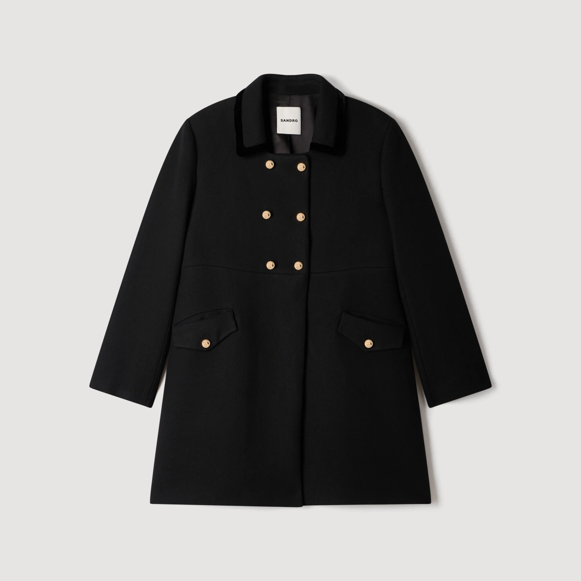 MID-LENGTH COAT WITH VELVET COLLAR - 1