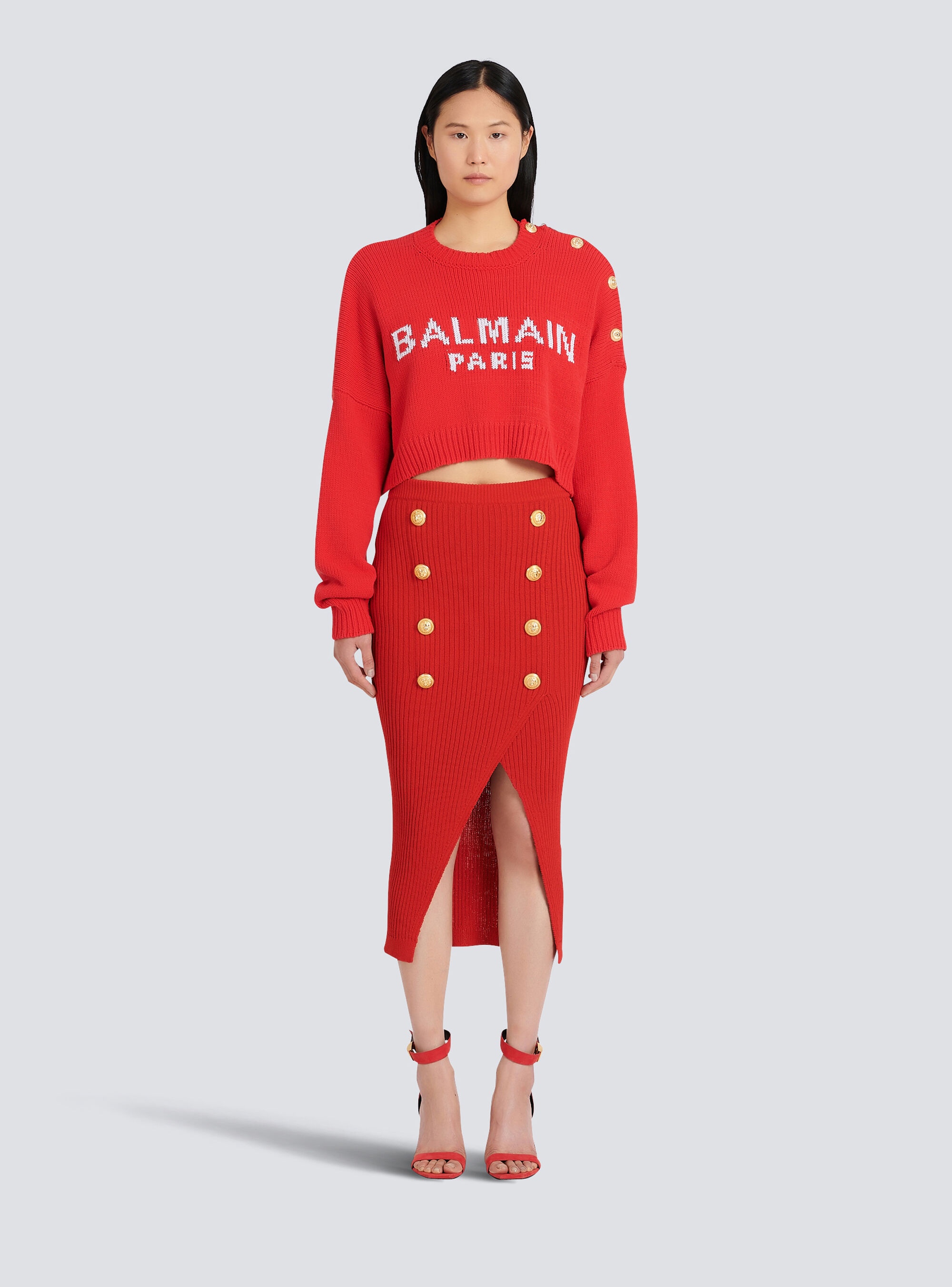HIGH SUMMER CAPSULE - Cropped knit sweater with Balmain logo print - 3