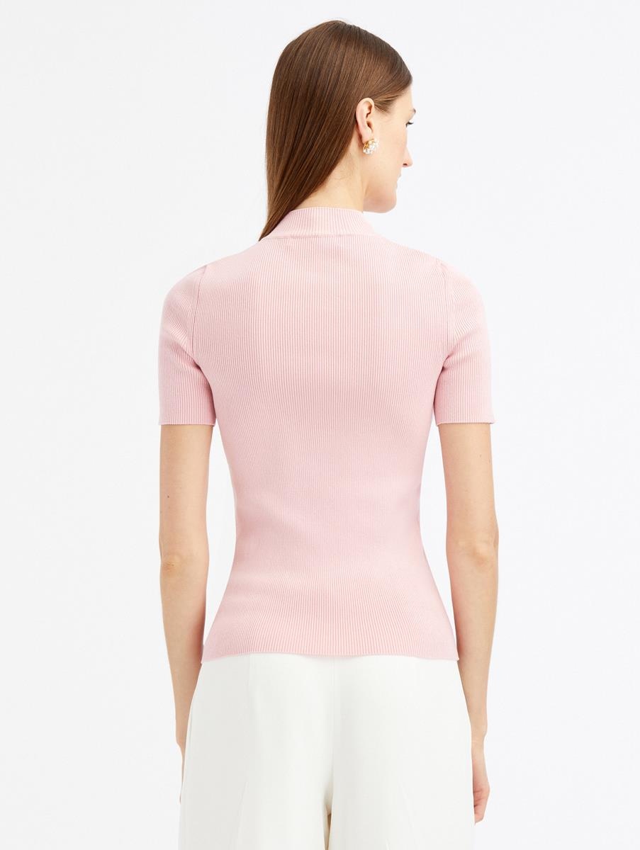 SHORT SLEEVE MOCK NECK RIBBED PULLOVER - 3