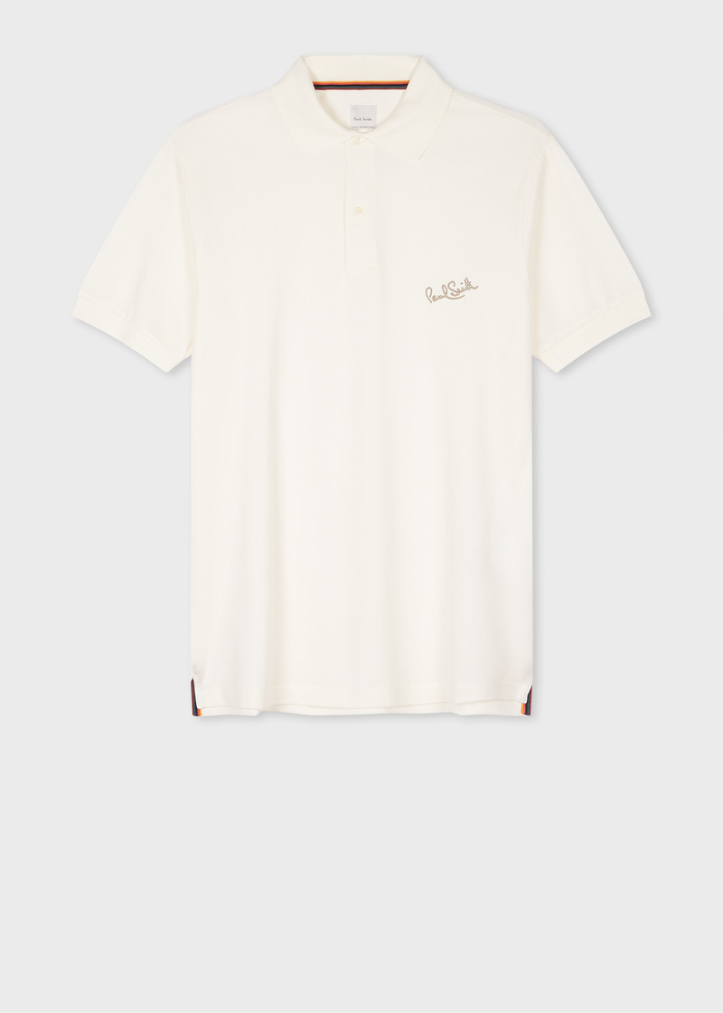 White Cotton Signature Logo Polo Shirt 1