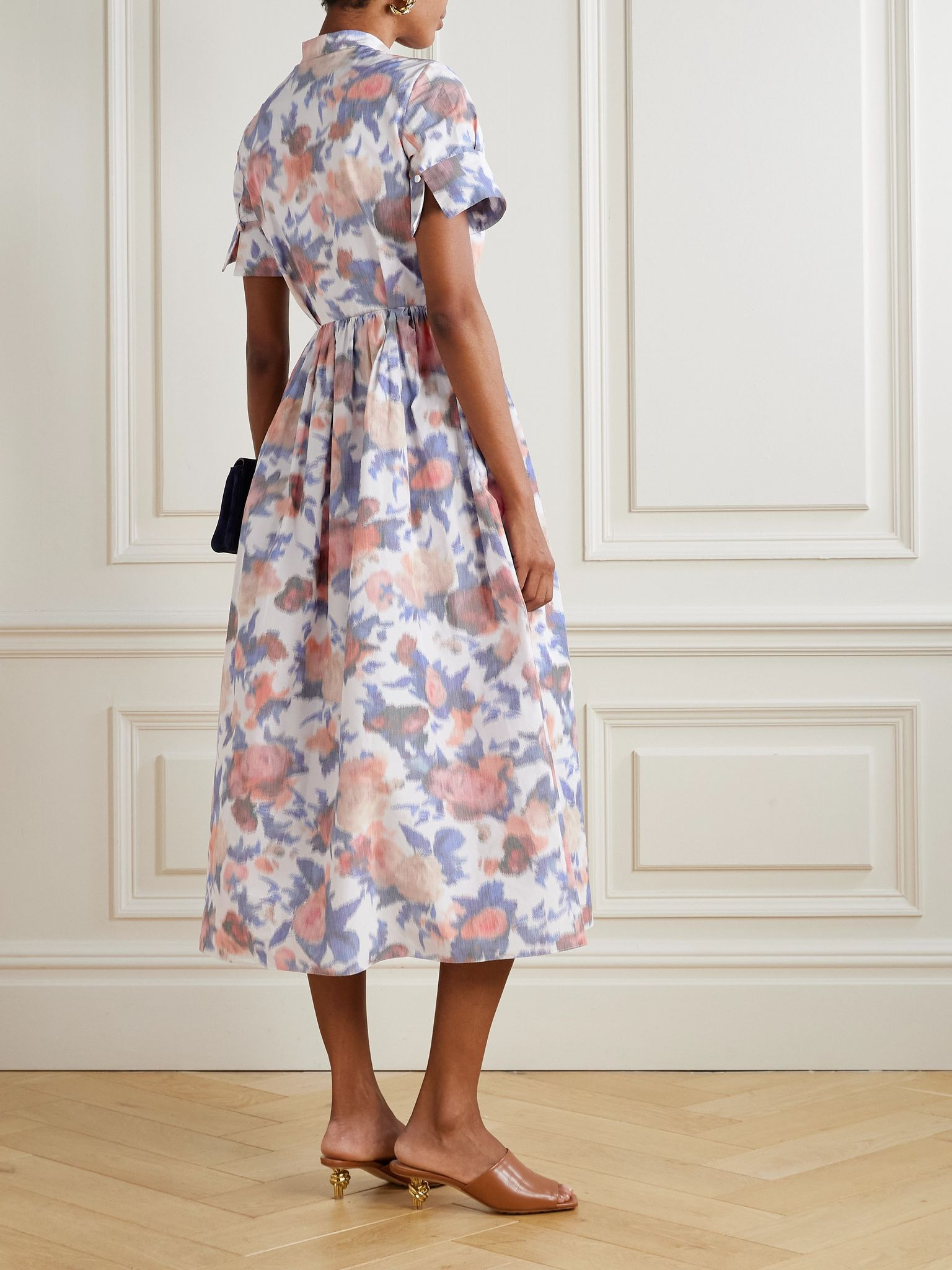Floral-print cotton-blend taffeta midi dress Multi - 3