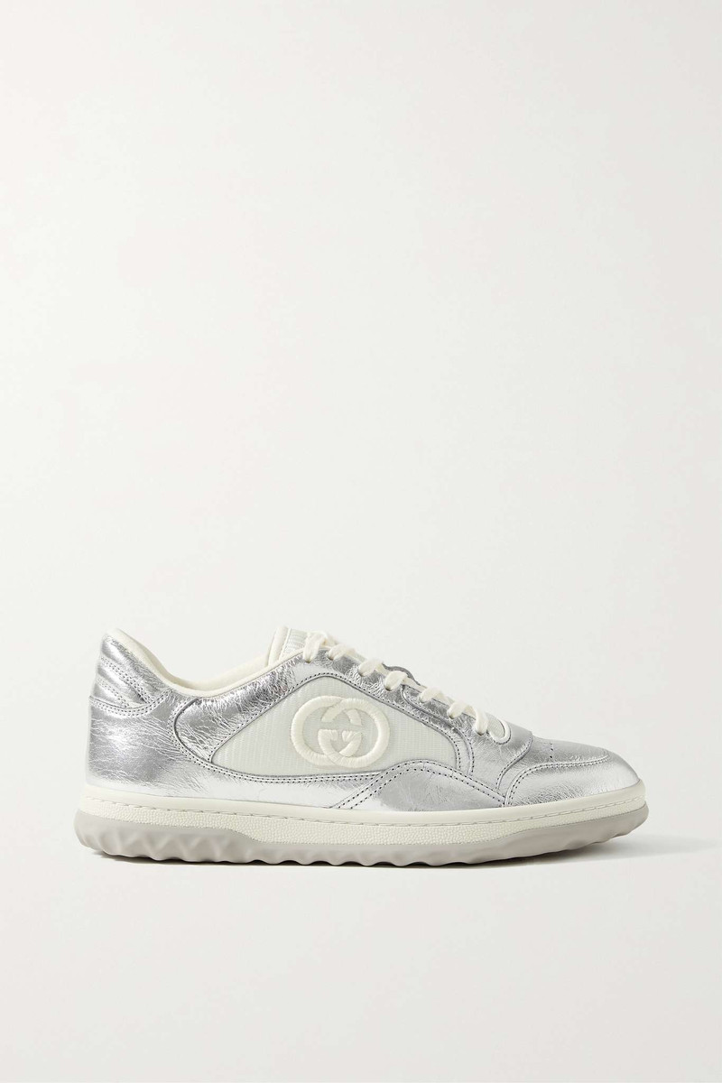 MAC80 embroidered mesh-trimmed metallic textured-leather sneakers - 1