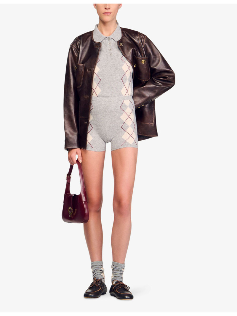 Sandro Argyle-Print High-Rise Wool And Cashmere-Blend Shorts outlook