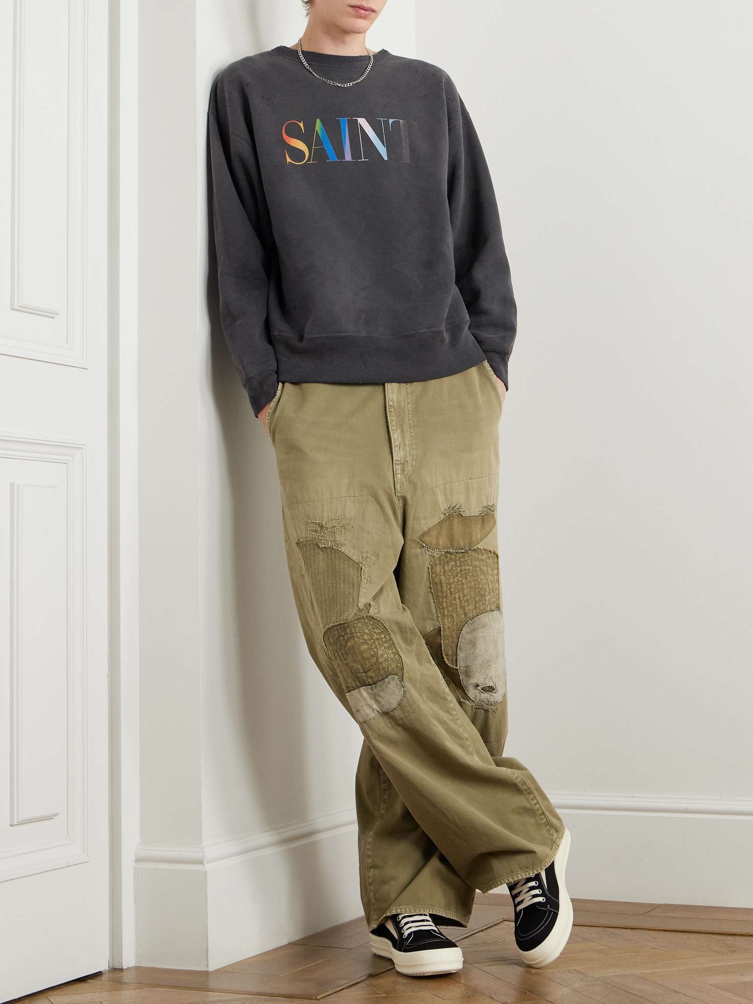 Logo-Print Distressed Cotton-Jersey Sweatshirt - 2