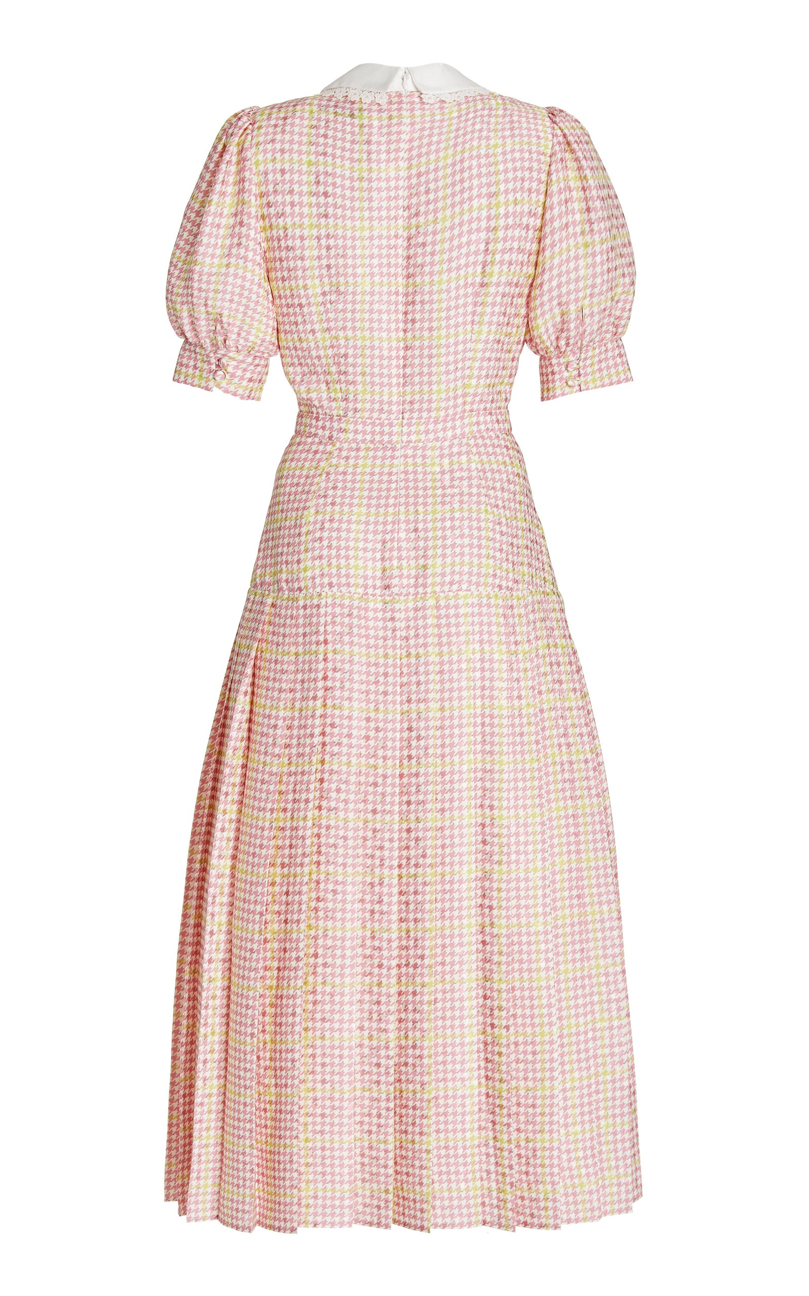 Lace-Trimmed Houndstooth Silk Midi Dress pink - 5