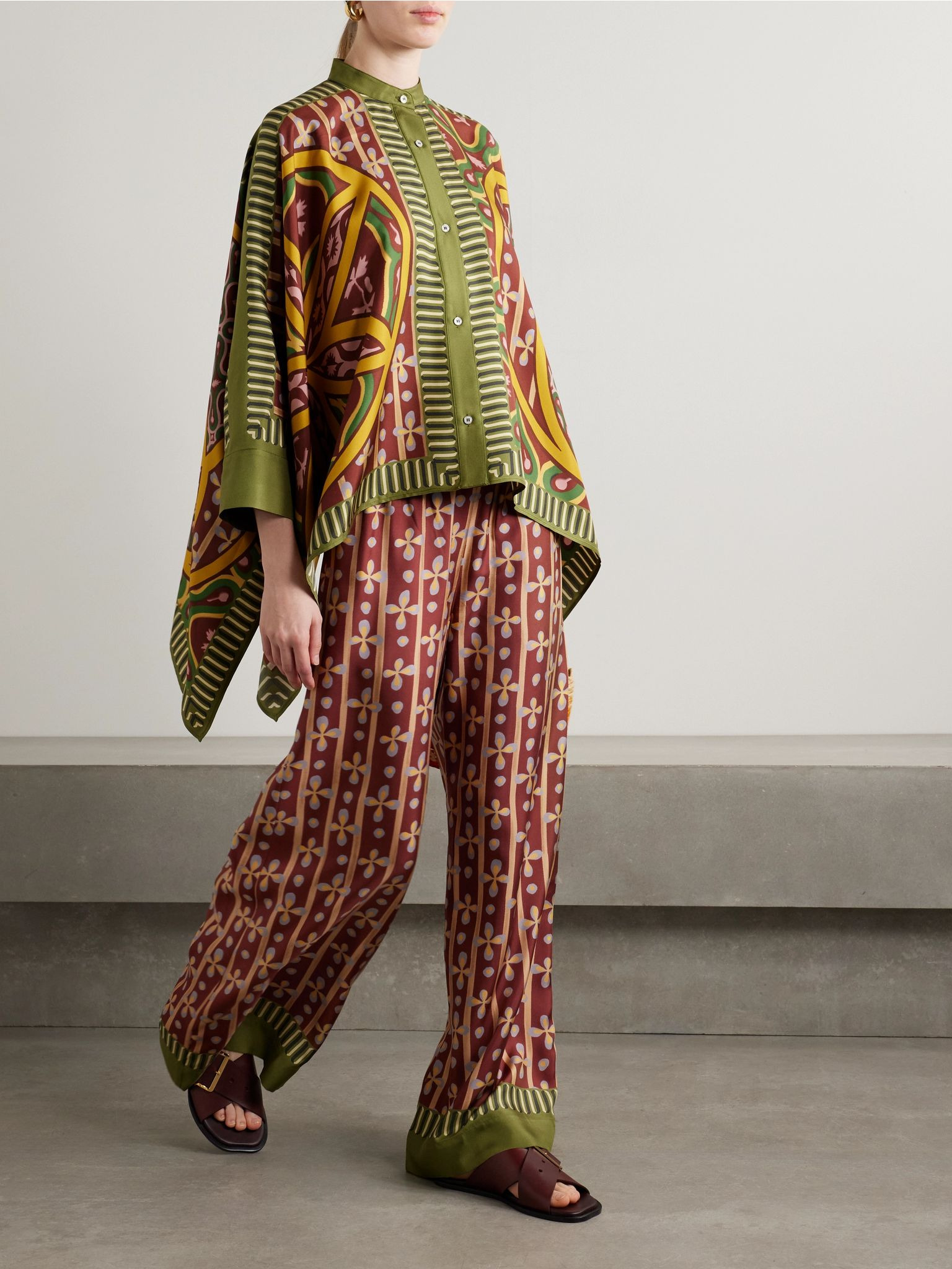 Foulard printed silk-twill shirt Yellow - 2