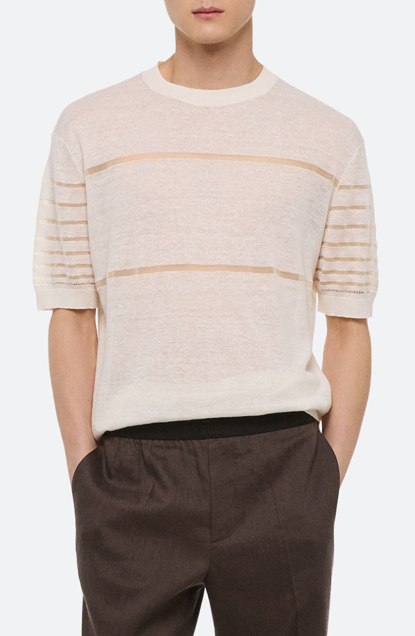 Helmut Lang Sheer Stripe Linen T-Shirt in Ivory at Nordstrom - 1