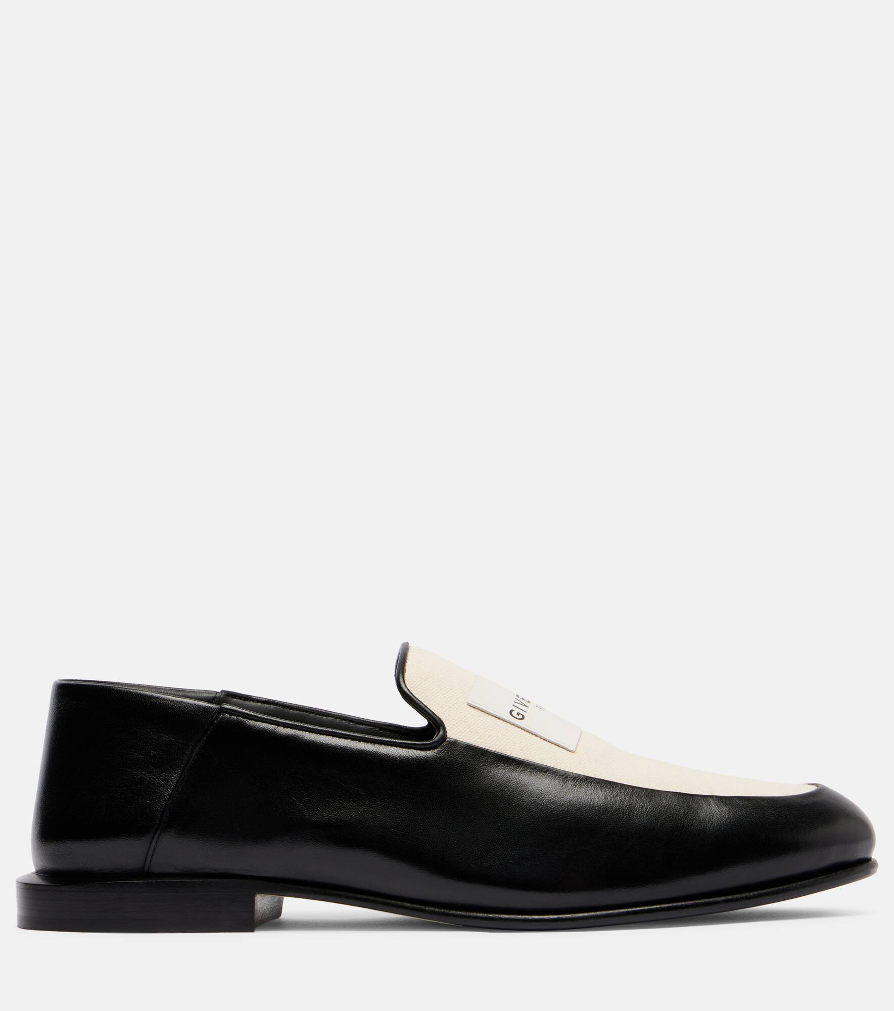 Label leather and canvas loafers - 4