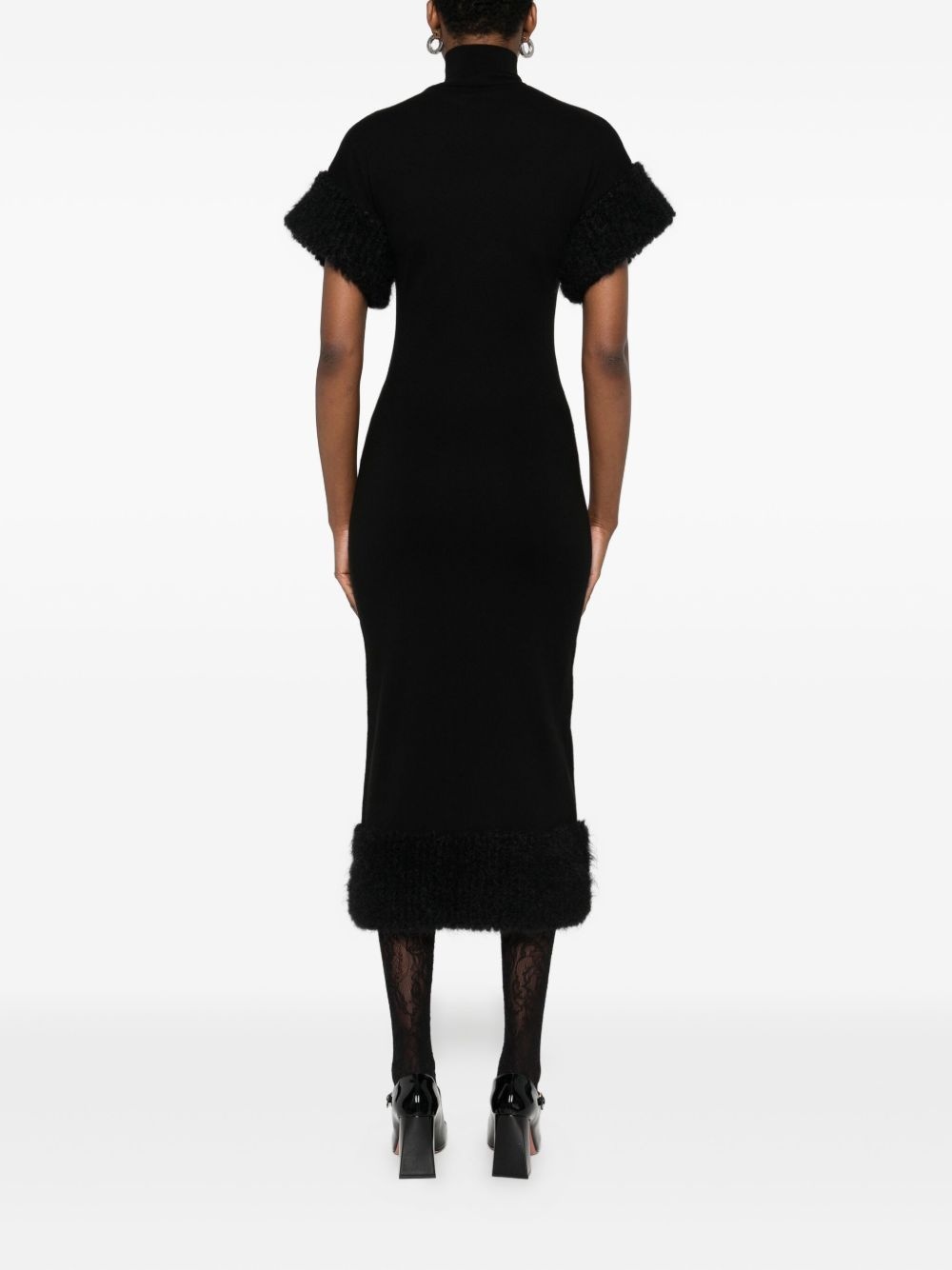 faux fur-trimmed turtleneck midi dress - 4