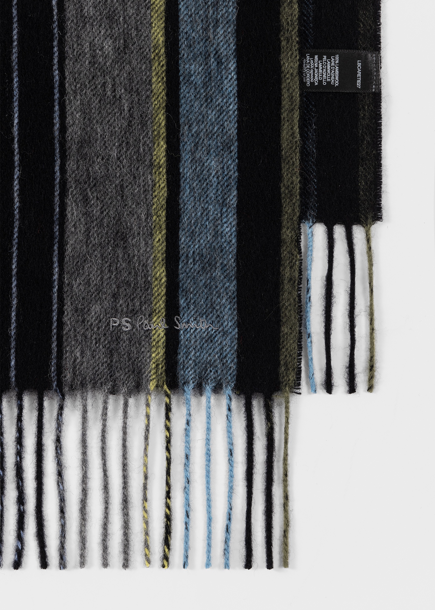 Black Wool Multi Colour Stripe Scarf - 3