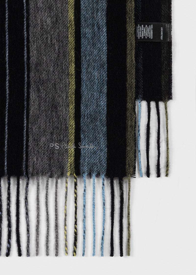 Black Wool Multi Colour Stripe Scarf 3