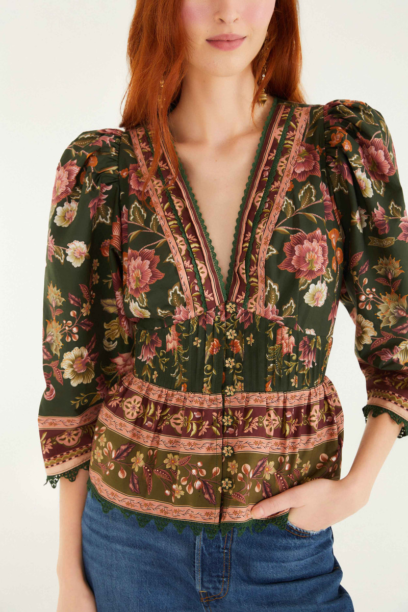 FARM RIO Green Flowering Garden Tree Blouse outlook