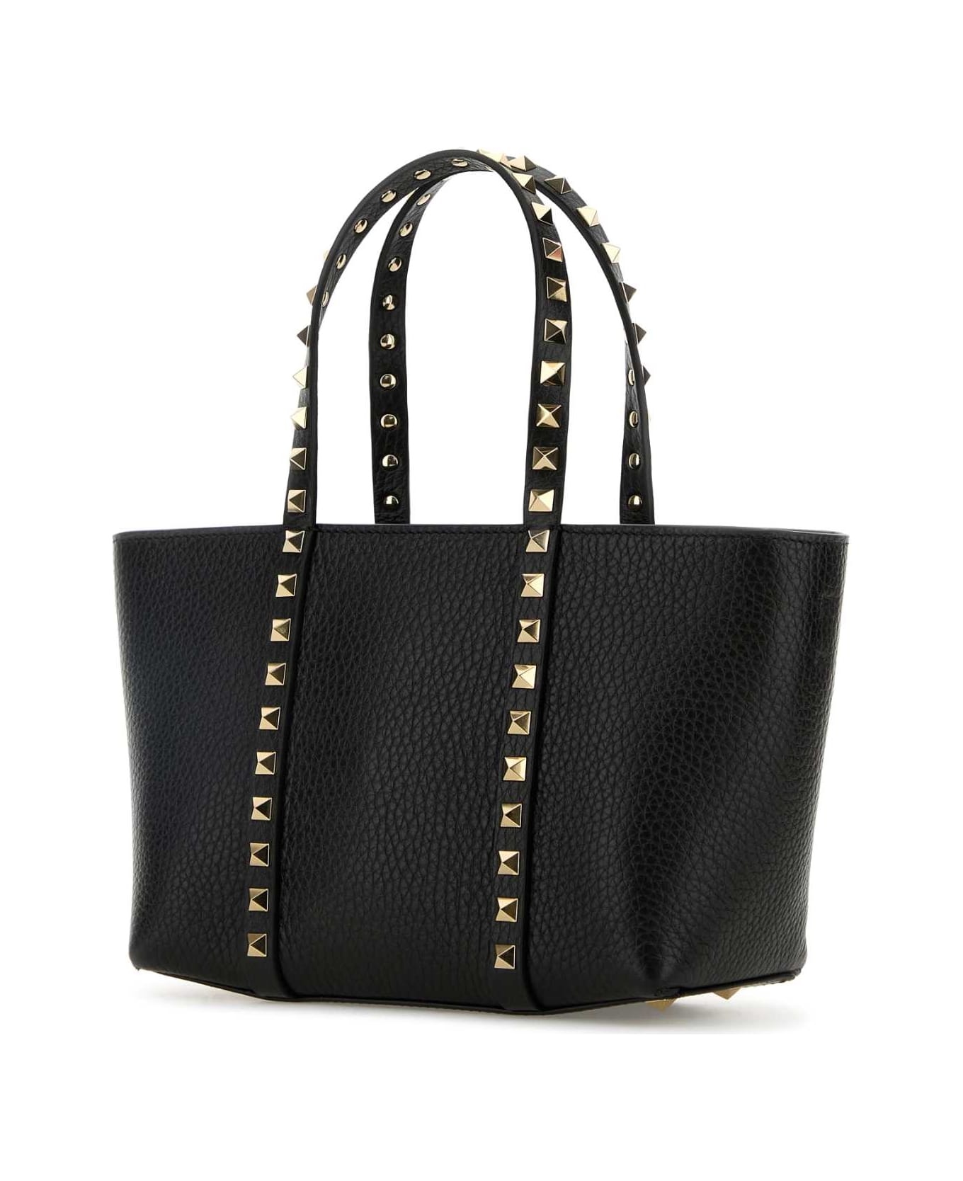 Black Leather Medium Rockstud Handbag - 2