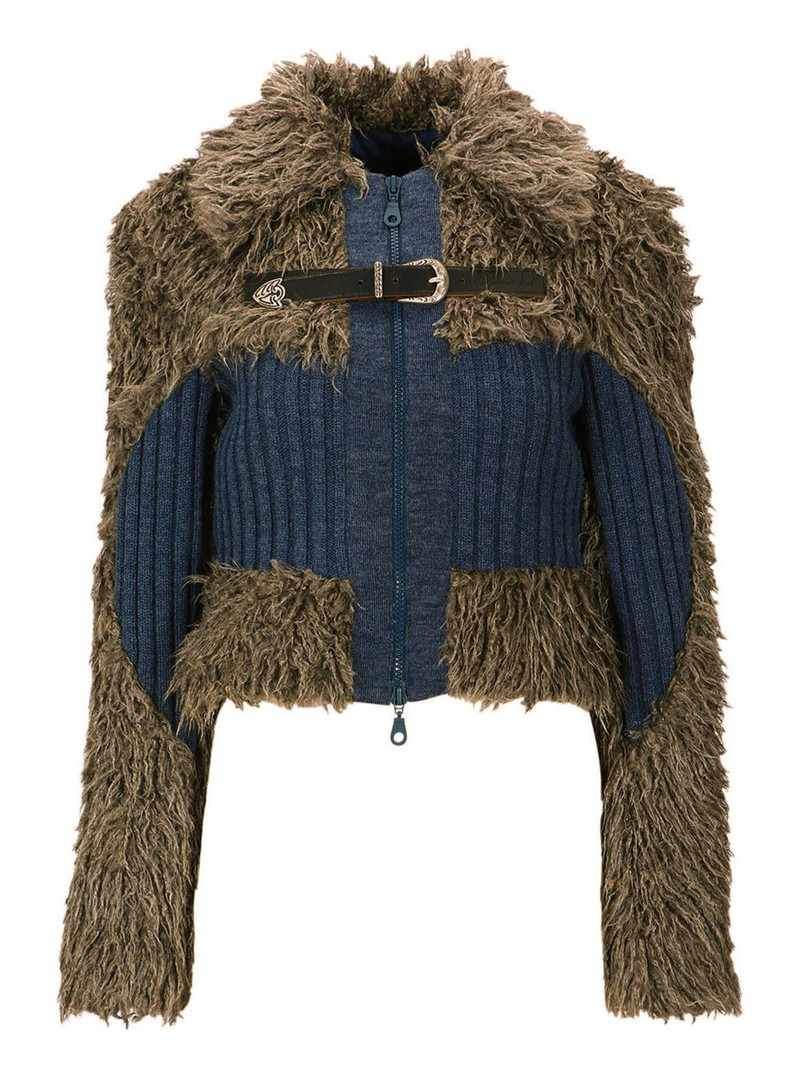 Olga belted panelled shearling cardigan 1