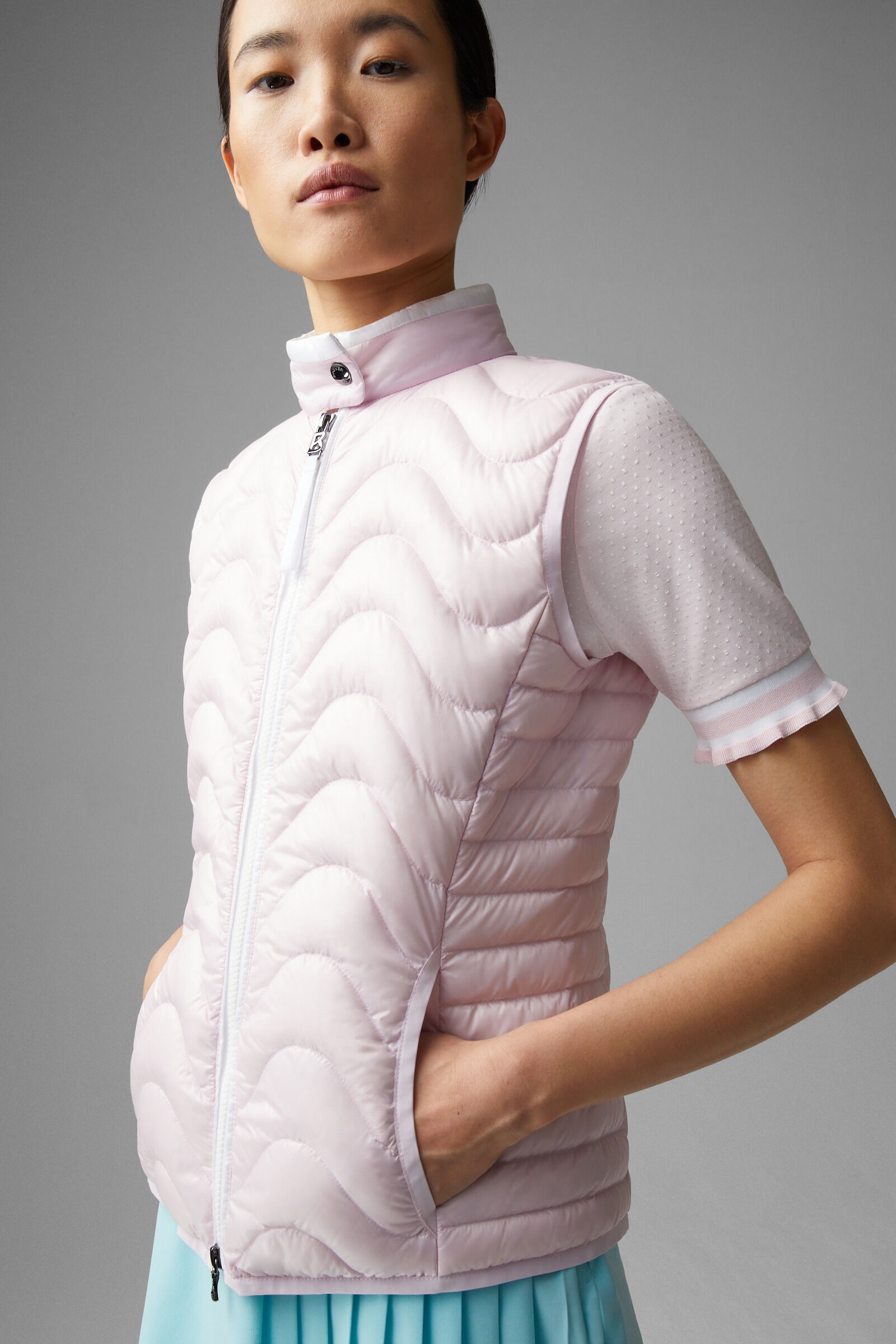 Kleo lightweight down vest in Pink/White - 6